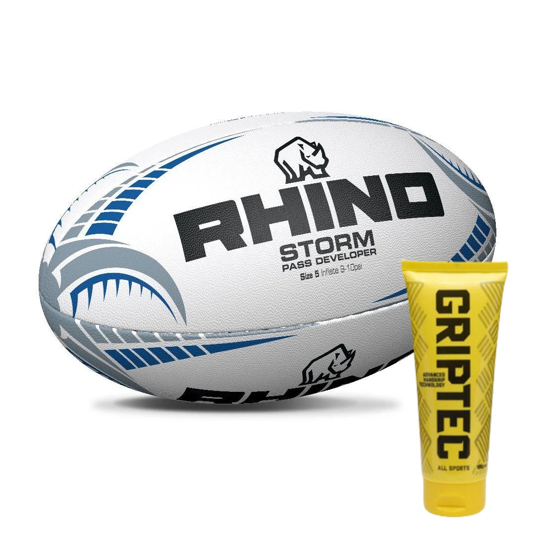 Storm Pass Developer Training Rugby Ball and Griptec Paste Bundle