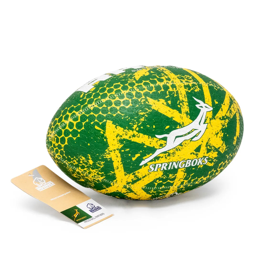 Rhino Springbok graffiti green rugby ball