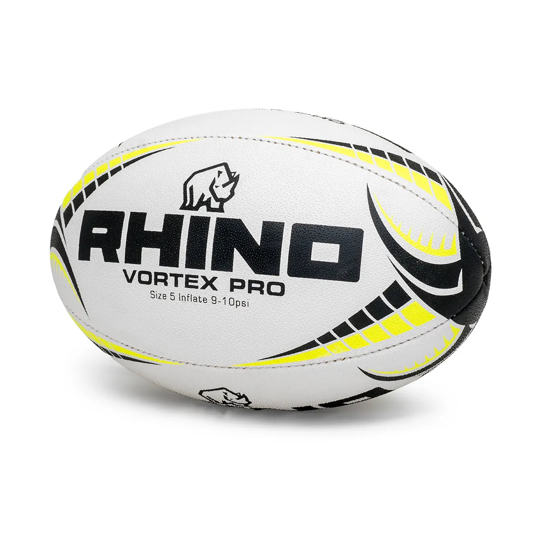 Rhino Vortex pro size 5 black & yellow rugby ball